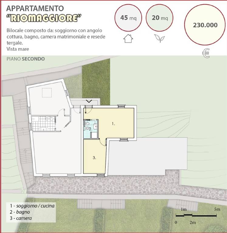 Appartamento indipendente a Vernazza con 2 locali di 45 m2 - PLANIMETRIA